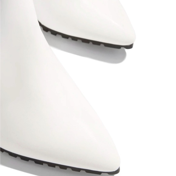 White Ankle High Block Chunky Heel Booties - Picture 6 of 13